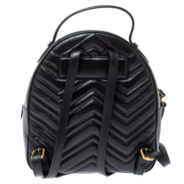 Pre Owned Gucci Black Matelasse Leather GG Marmont Backpack