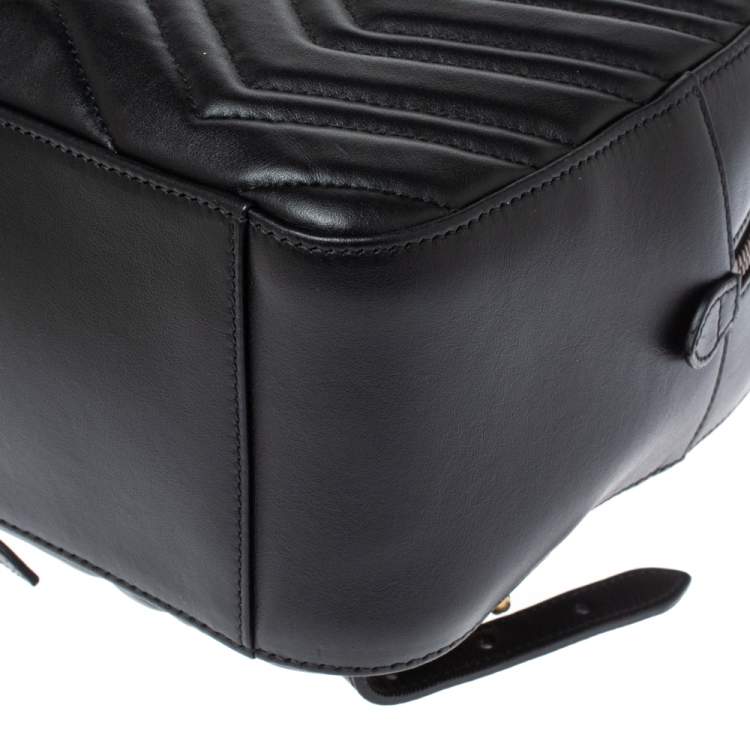 Pre Owned Gucci Black Matelasse Leather GG Marmont Backpack