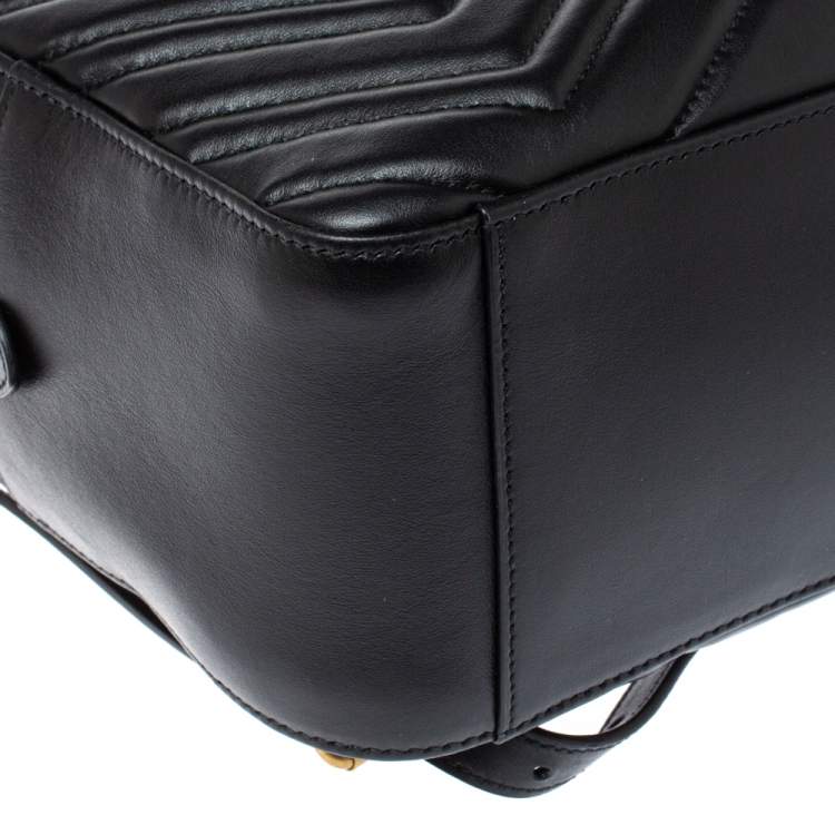 Pre Owned Gucci Black Matelasse Leather GG Marmont Backpack