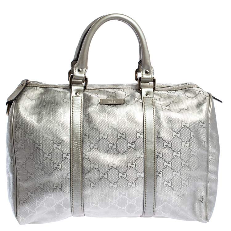 Gucci Joy Silver Grey Canvas Boston Bag Medium