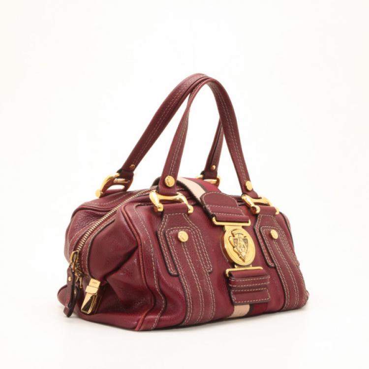 Pre Owned Gucci Maroon Leather Aviatrix Medium Boston Satchel