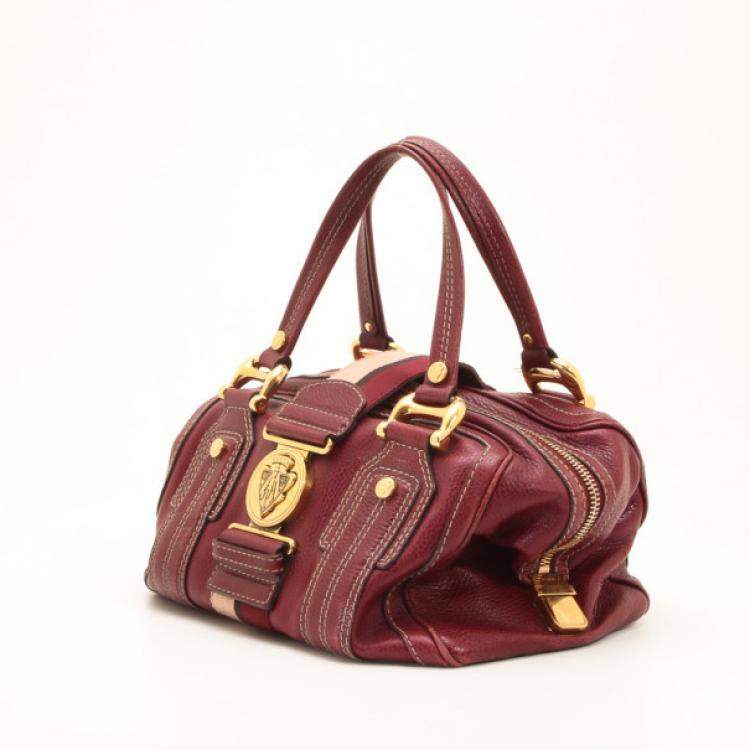 Pre Owned Gucci Maroon Leather Aviatrix Medium Boston Satchel