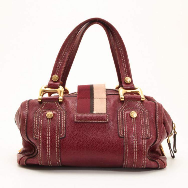 Pre Owned Gucci Maroon Leather Aviatrix Medium Boston Satchel
