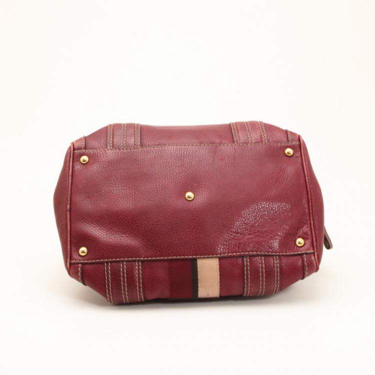 Pre Owned Gucci Maroon Leather Aviatrix Medium Boston Satchel