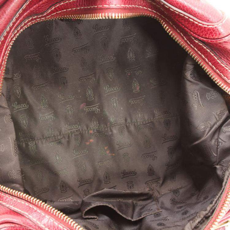 Pre Owned Gucci Maroon Leather Aviatrix Medium Boston Satchel