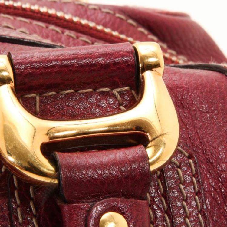 Pre Owned Gucci Maroon Leather Aviatrix Medium Boston Satchel