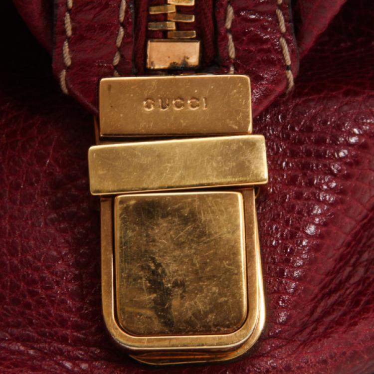 Pre Owned Gucci Maroon Leather Aviatrix Medium Boston Satchel