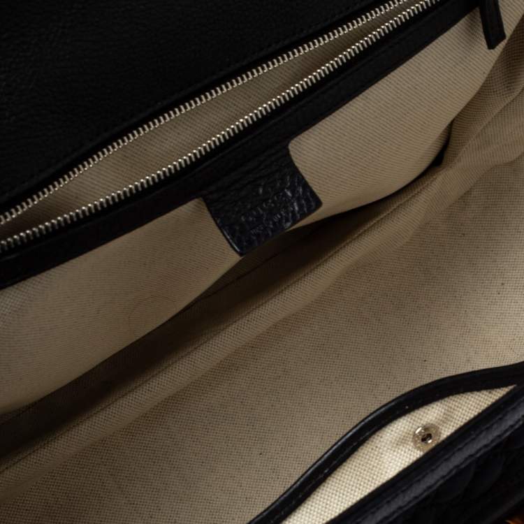 Pre Owned Gucci Black GG Neoprene and Leather Large New Bamboo Tassel Top Handle Bag