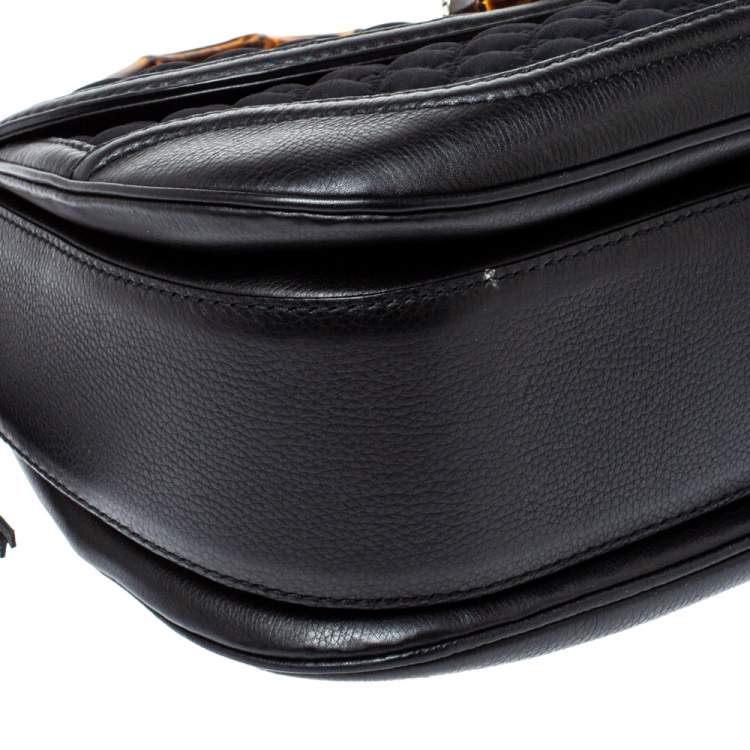 Pre Owned Gucci Black GG Neoprene and Leather Large New Bamboo Tassel Top Handle Bag
