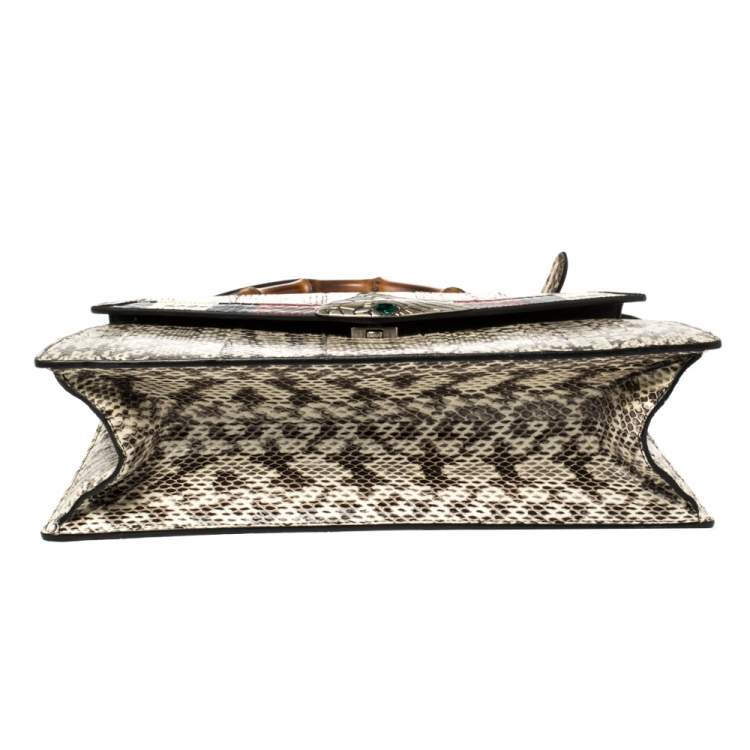 Pre Owned Gucci Beige Snakeskin Medium Lilith Bamboo Top Handle Bag