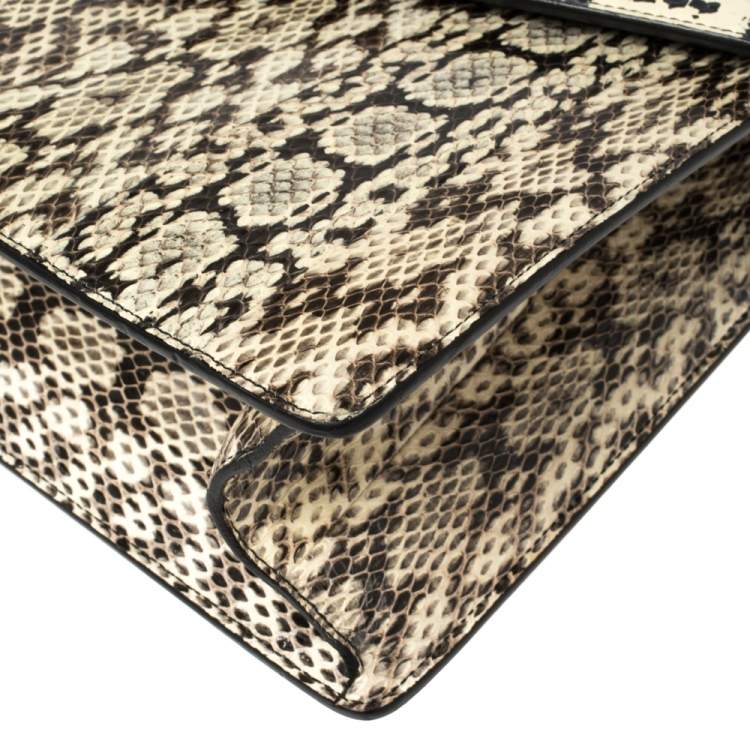 Pre Owned Gucci Beige Snakeskin Medium Lilith Bamboo Top Handle Bag