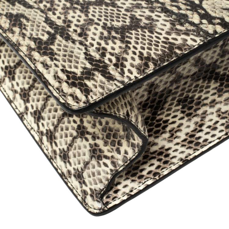 Pre Owned Gucci Beige Snakeskin Medium Lilith Bamboo Top Handle Bag