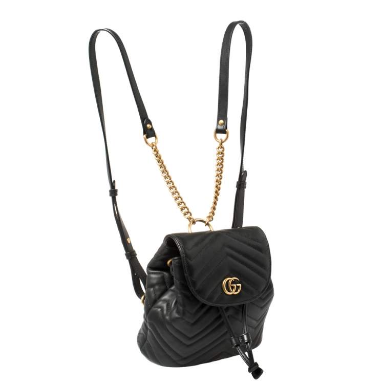 Pre Owned Gucci Black Matelasse Leather GG Marmont Backpack