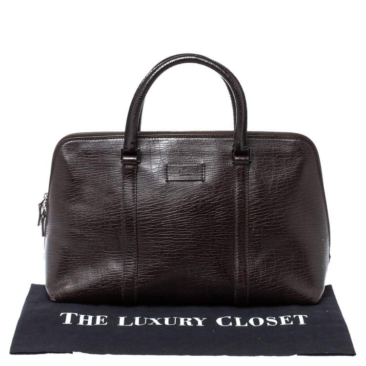 Pre Owned Gucci Dark Brown Leather Zip Satchel