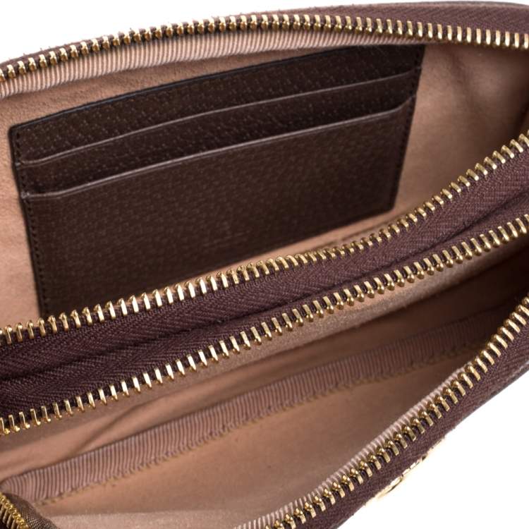 Pre Owned Gucci Beige/Ebony GG Supreme Canvas and Leather Ophidia Wristlet Pouch