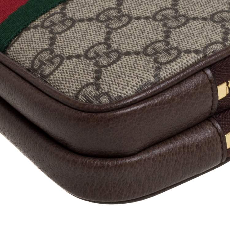 Pre Owned Gucci Beige/Ebony GG Supreme Canvas and Leather Ophidia Wristlet Pouch