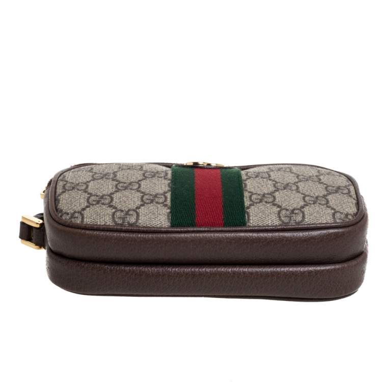 Pre Owned Gucci Beige/Ebony GG Supreme Canvas and Leather Ophidia Wristlet Pouch