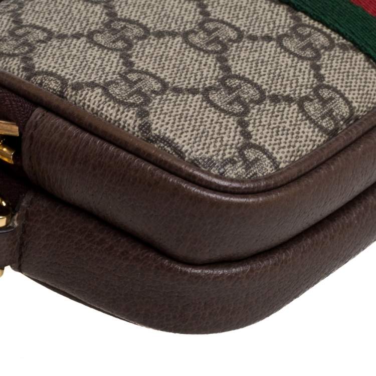 Pre Owned Gucci Beige/Ebony GG Supreme Canvas and Leather Ophidia Wristlet Pouch