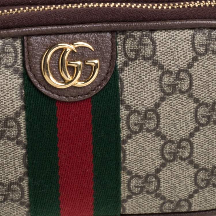 Pre Owned Gucci Beige/Ebony GG Supreme Canvas and Leather Ophidia Wristlet Pouch