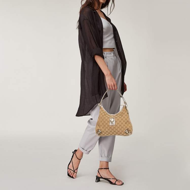 GG Canvas and Leather Classic Ring Hobo