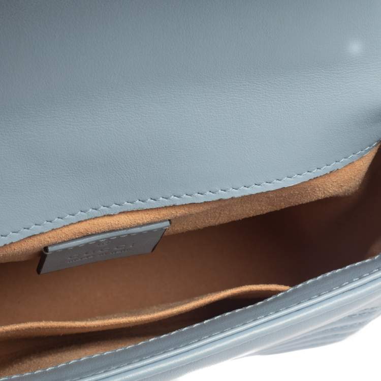 Pre Owned Gucci Blue Matelasse Leather Mini GG Marmont Top Handle Bag
