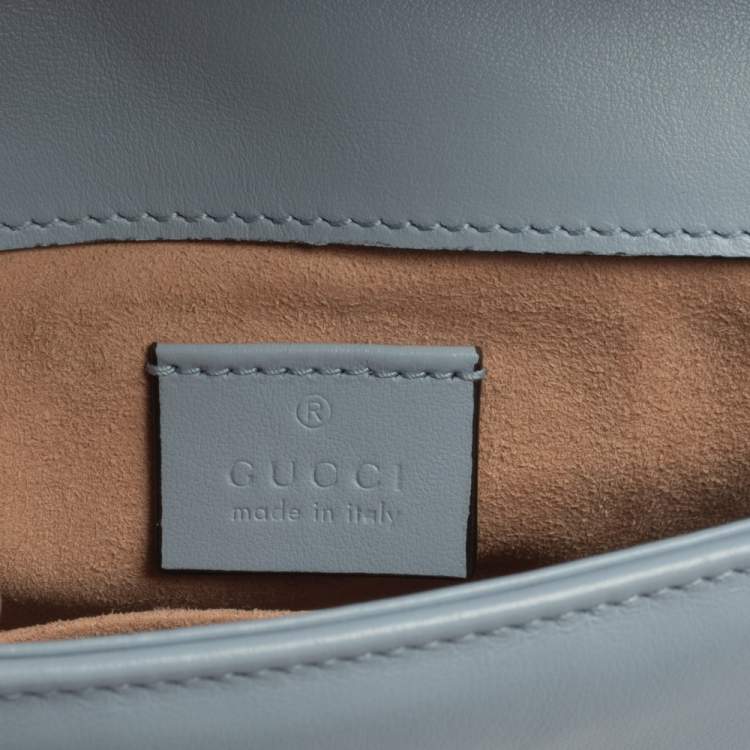 Pre Owned Gucci Blue Matelasse Leather Mini GG Marmont Top Handle Bag