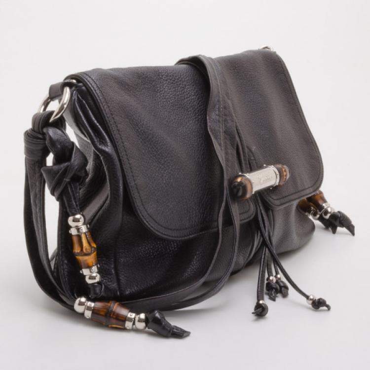 Pre Owned Gucci Black Leather Jungle Messenger