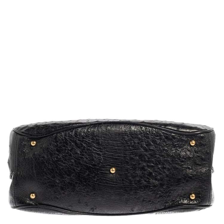 Pre Owned Gucci Black Ostrich Lady Lock Bamboo Top Handle Bag