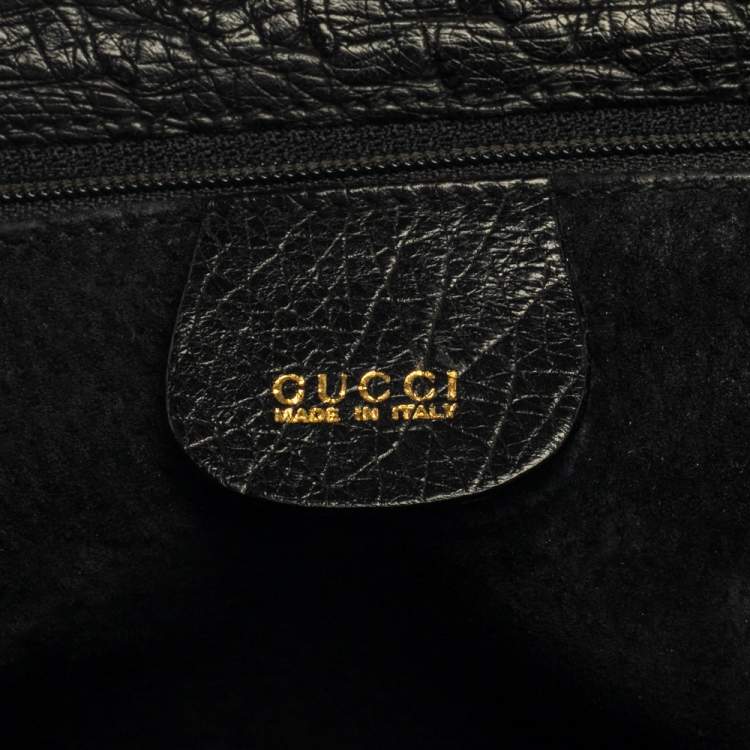 Pre Owned Gucci Black Ostrich Lady Lock Bamboo Top Handle Bag
