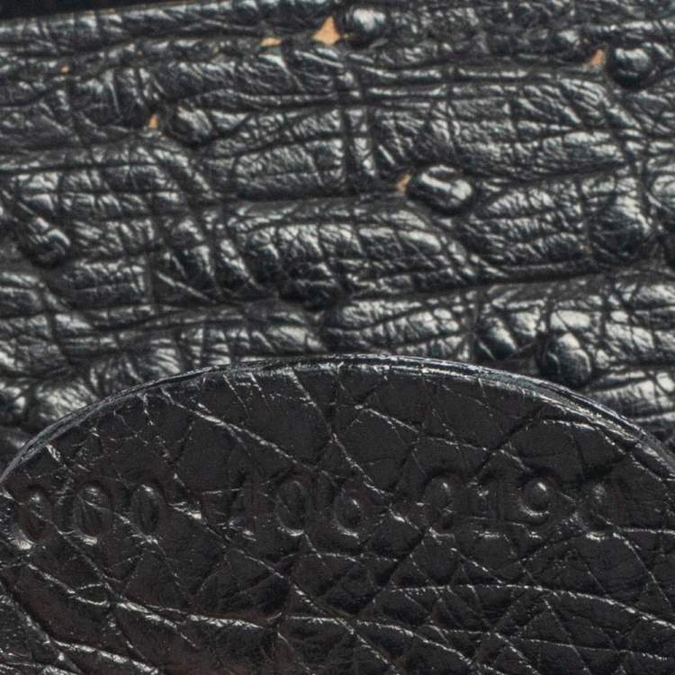 Pre Owned Gucci Black Ostrich Lady Lock Bamboo Top Handle Bag