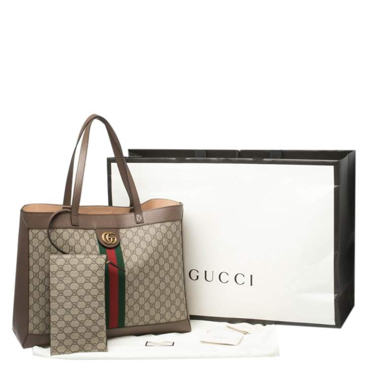 Pre Owned Gucci Ebony/Beige GG Supreme Canvas and Leather Medium Ophidia Soft Tote