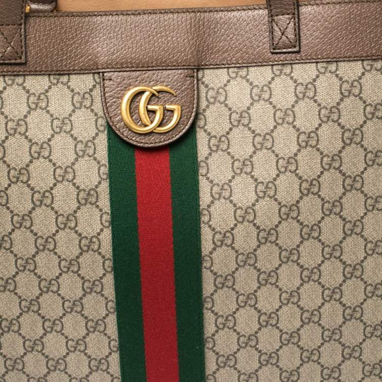 Pre Owned Gucci Ebony/Beige GG Supreme Canvas and Leather Medium Ophidia Soft Tote