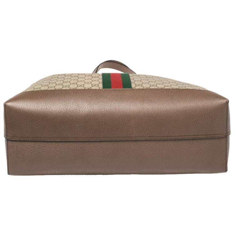 Pre Owned Gucci Ebony/Beige GG Supreme Canvas and Leather Medium Ophidia Soft Tote
