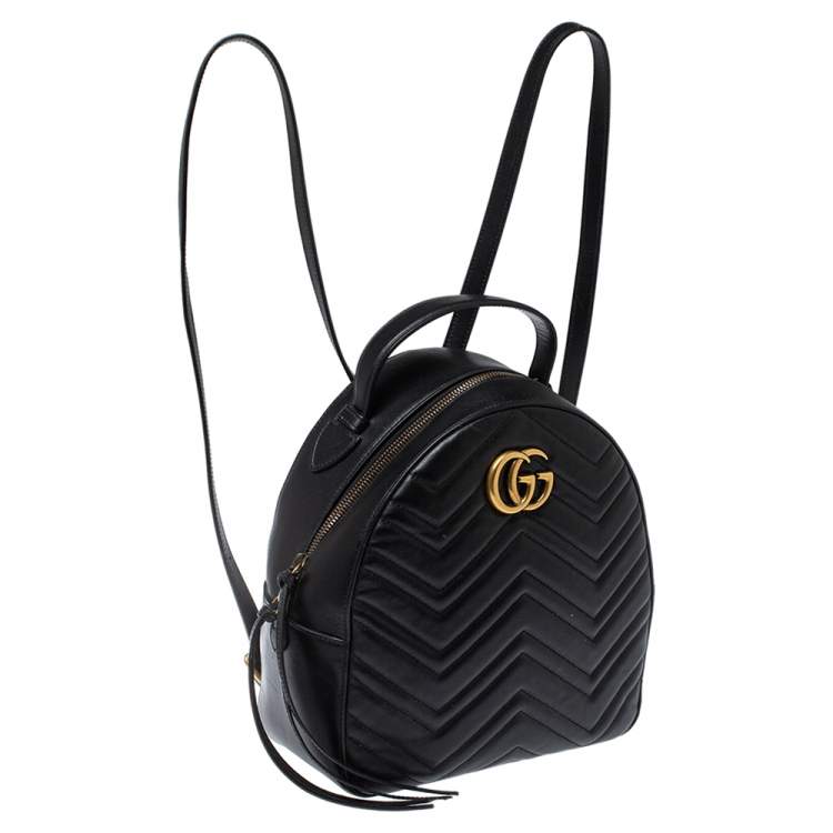 مملوكة مسبقًا Gucci Black Matelasse Leather GG Marmont Backpack