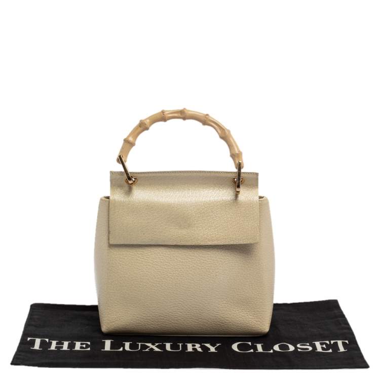 Pre Owned Gucci Ivory Leather Vintage Bamboo Top Handle Bag