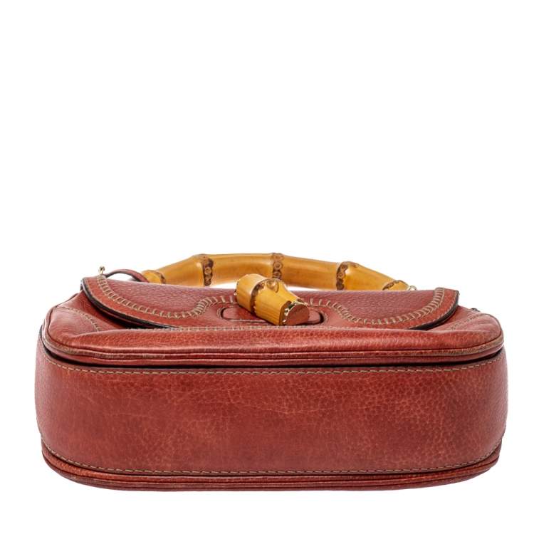 Pre Owned   Gucci Dark Orange Grain Leather Medium New Bamboo Top Handle Bag