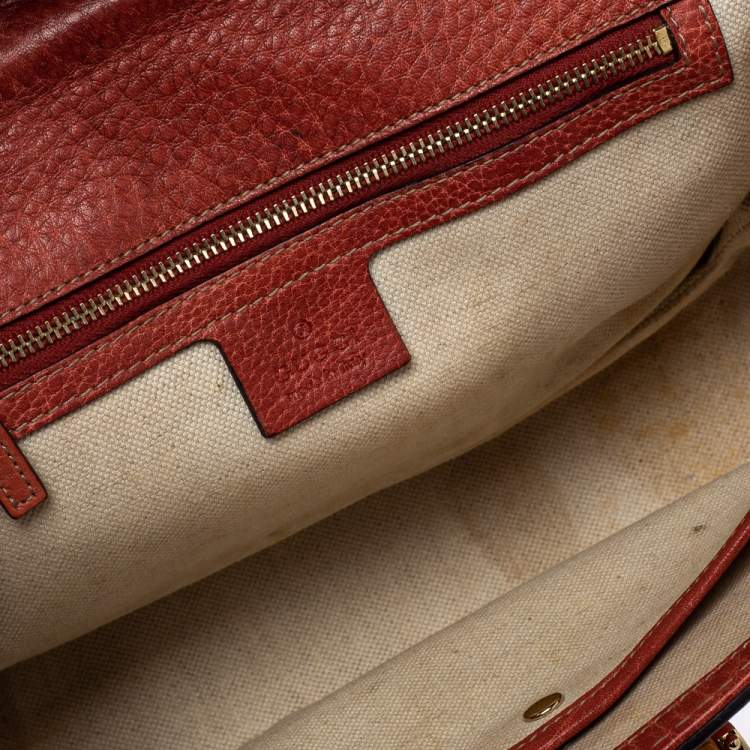 Pre Owned   Gucci Dark Orange Grain Leather Medium New Bamboo Top Handle Bag