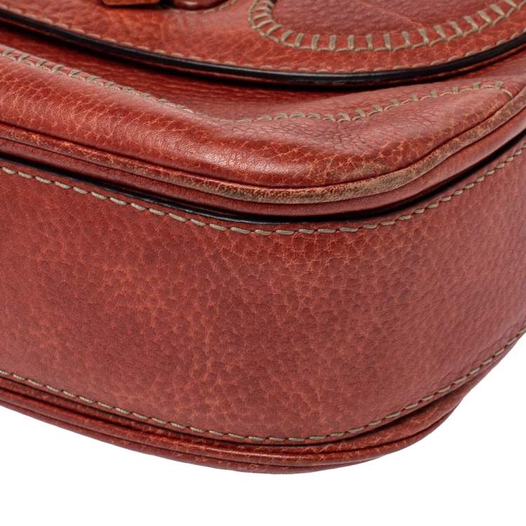 Pre Owned   Gucci Dark Orange Grain Leather Medium New Bamboo Top Handle Bag