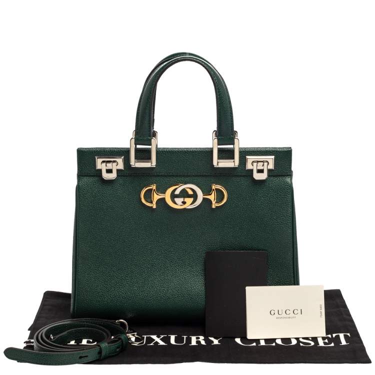 Pre Owned Gucci Green Grain Leather Small Zumi Tote
