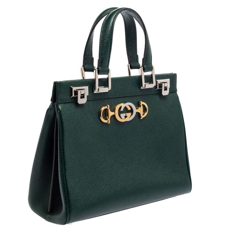 Pre Owned Gucci Green Grain Leather Small Zumi Tote
