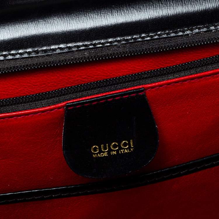 Pre Owned Gucci Black Leather Small Bamboo Top Handle Bag