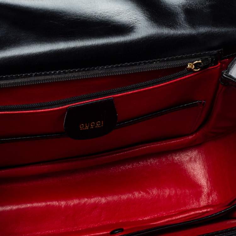 Pre Owned Gucci Black Leather Small Bamboo Top Handle Bag