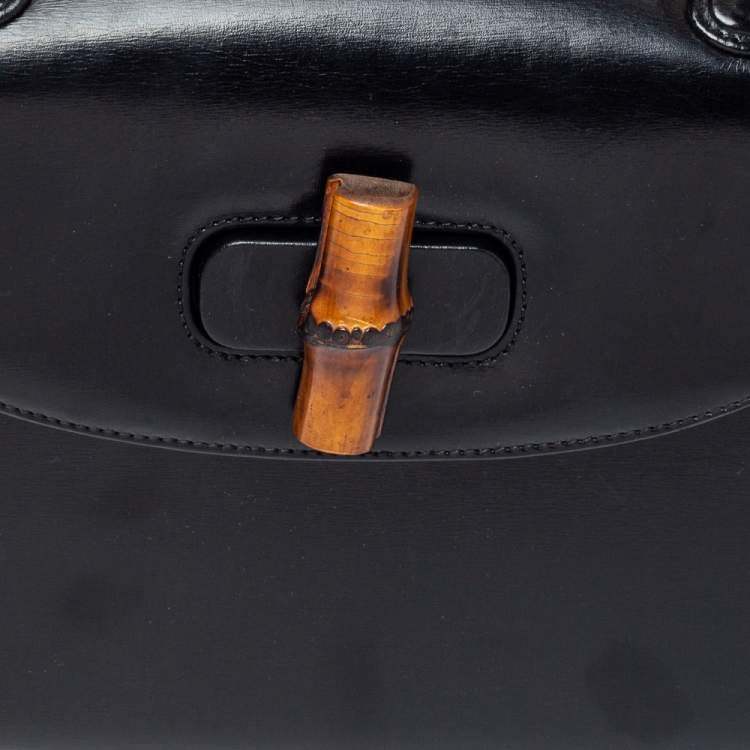 Pre Owned Gucci Black Leather Small Bamboo Top Handle Bag