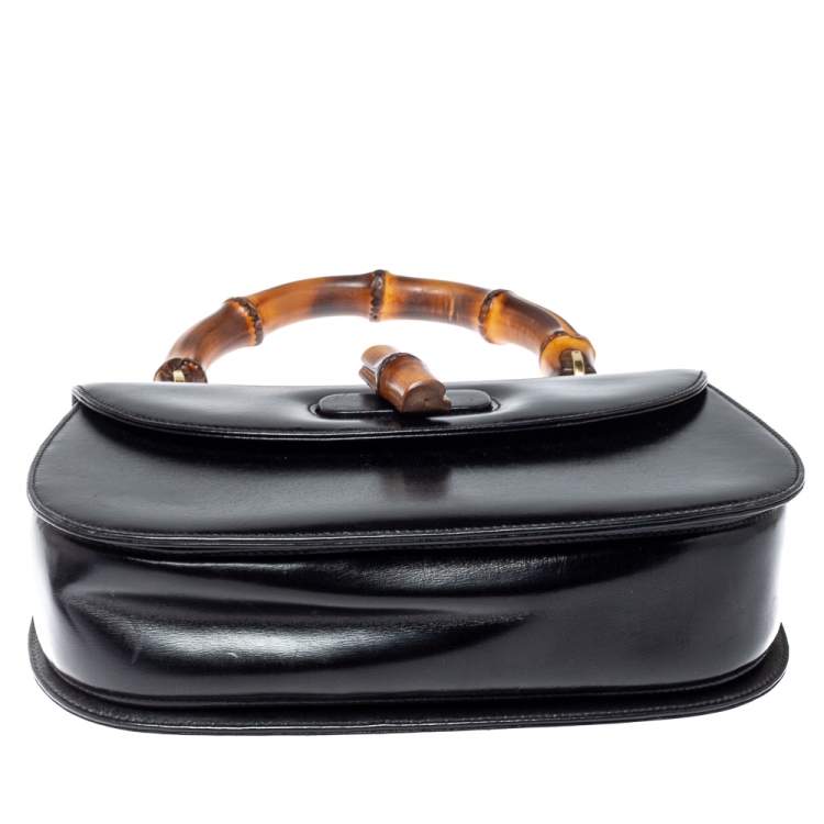 Pre Owned Gucci Black Leather Small Bamboo Top Handle Bag