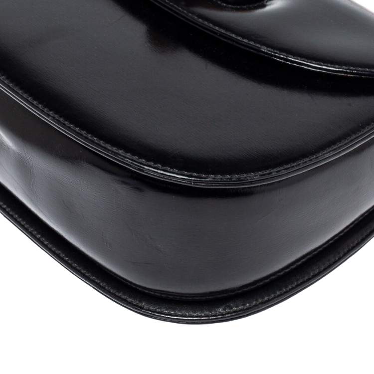 Pre Owned Gucci Black Leather Small Bamboo Top Handle Bag