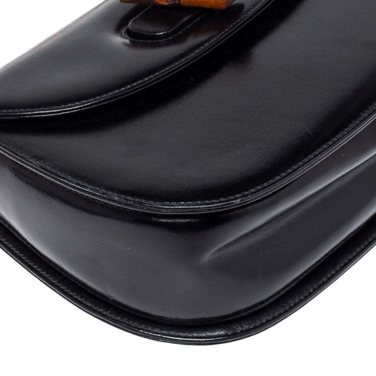 Pre Owned Gucci Black Leather Small Bamboo Top Handle Bag