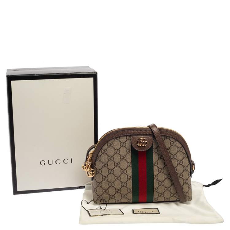 Pre Owned Gucci Beige/Brown GG Supreme Canvas and Leather Ophidia Crossbody Bag