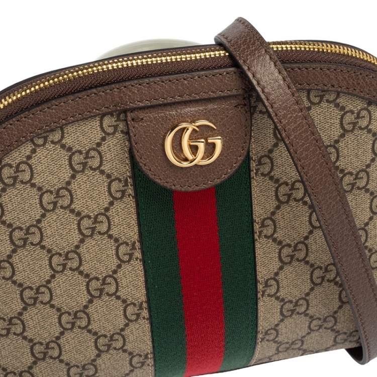 Pre Owned Gucci Beige/Brown GG Supreme Canvas and Leather Ophidia Crossbody Bag