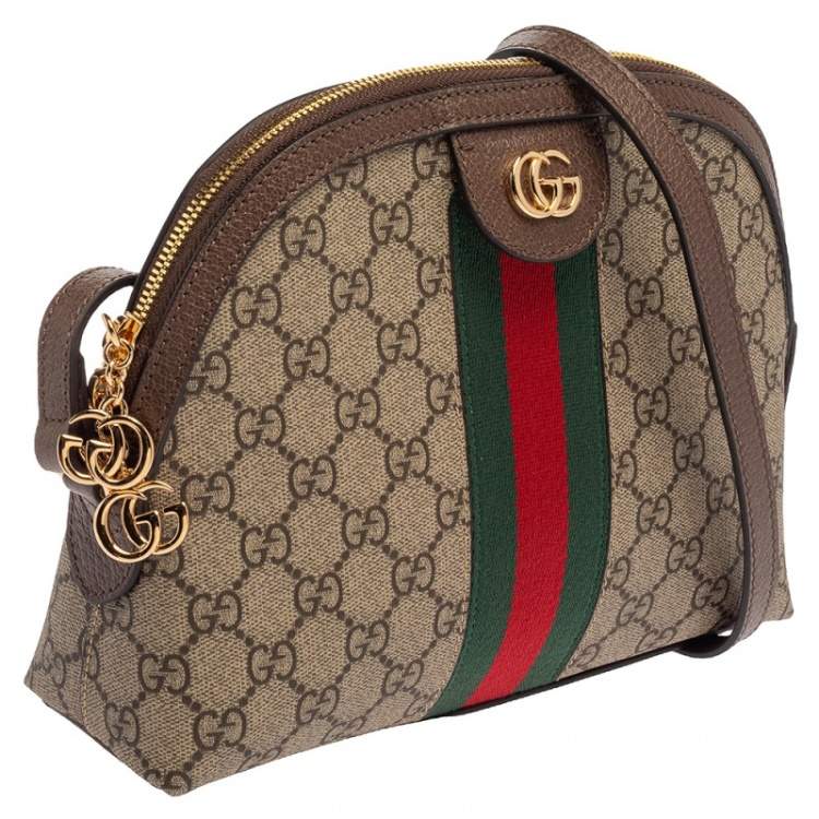 Pre Owned Gucci Beige/Brown GG Supreme Canvas and Leather Ophidia Crossbody Bag