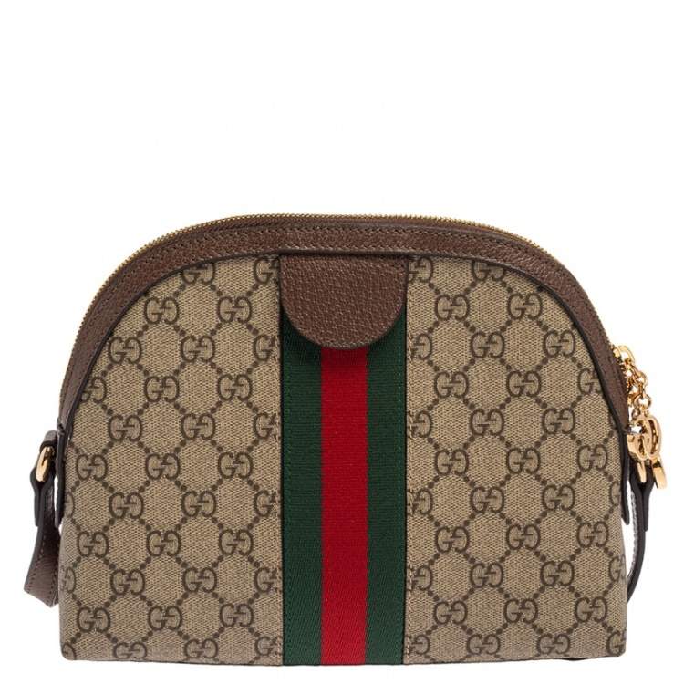 Pre Owned Gucci Beige/Brown GG Supreme Canvas and Leather Ophidia Crossbody Bag